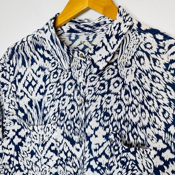 Lilly Pulitzer Sea View Peacock Button Down Shirt Size XL New White/Navy - Picture 6 of 9